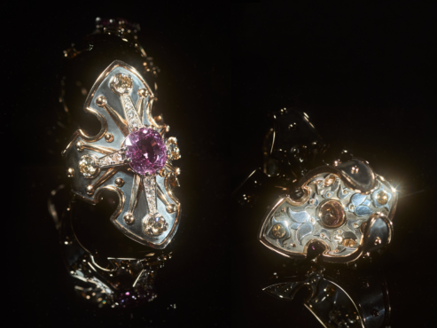 Elie Top Bague Bouclier Saphir Rose