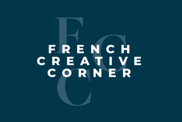 French Creative Corner logo fond bleu-